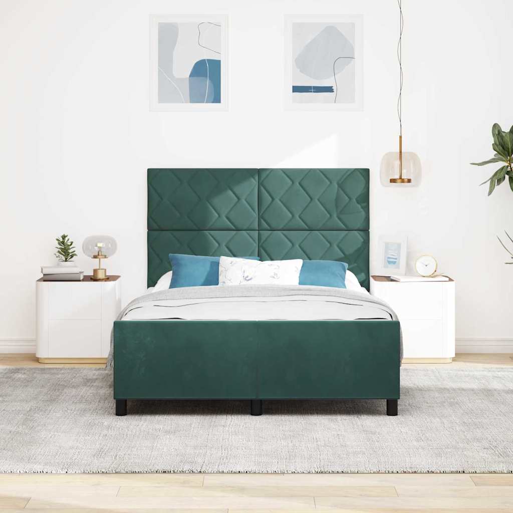 Box Spring Bed with Headboard Dark Green 140 x 190 cm Velvet