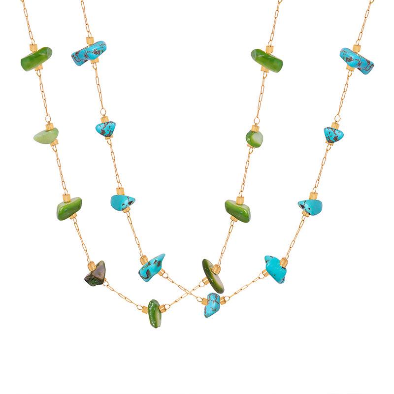 Collana clavicola in Acciaio Titanio Oro 18K Turchese - Gioiello di Lusso Francese Versatile per Donne