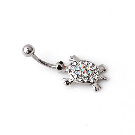 16G Multicolor Rhinestone Cute Turtle Sexy Body Piercing Belly Button Bar Ring