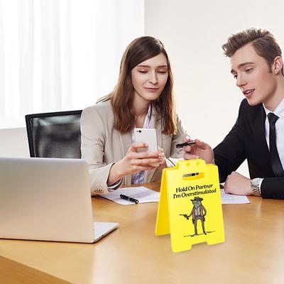 Hold On Partner I'm Overstimulated Desk Sign Desk Decor Funny Desk Sign for Coworkers Men Women