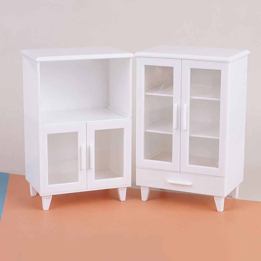 2Pcs/Set 1:12 1:6 Scale Miniature Dollhouse Bookcase Cabinet Set Mini Dollhouse Display Shelf Model Tiny Floor Storage Bookshelf Furniture Accessories