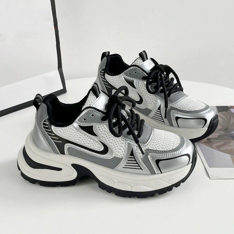 Silver dad shoes girl 2025 spring and summer new popular thick-soled little white shoes mesh breathable casual sports shoes