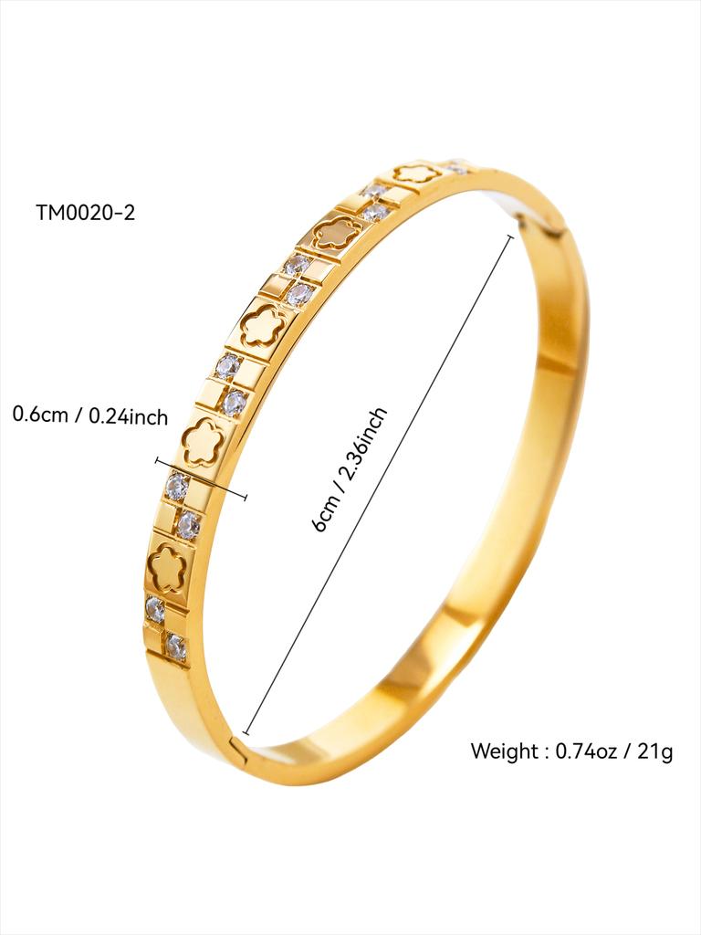 Fashion Personality Ladies Stainless Steel Five-Leaf Clover, Love Inlaid Zircon Bracelet, Double Head Inlaid Zircon Bracelet