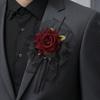Formal Suit Dress Floral Decor Black Burgundy Rose Tulle Mesh Corsage for Bridal Groom, Gothic Retro Style Wedding Guest Boutonniere Artificial Flower