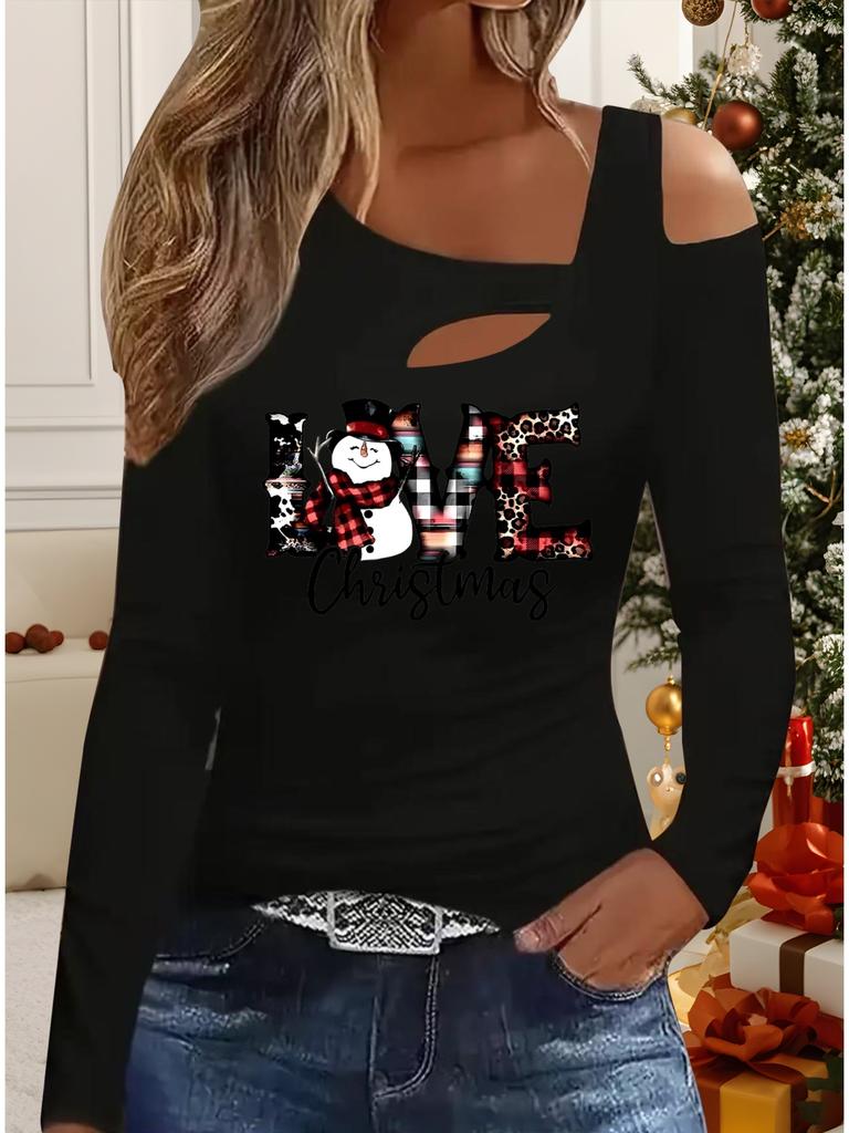 Autumn & Winter Women's New Casual  Long Sleeve Top  Christmas Pattern Ideal Halloween Christmas Gift T Shirt