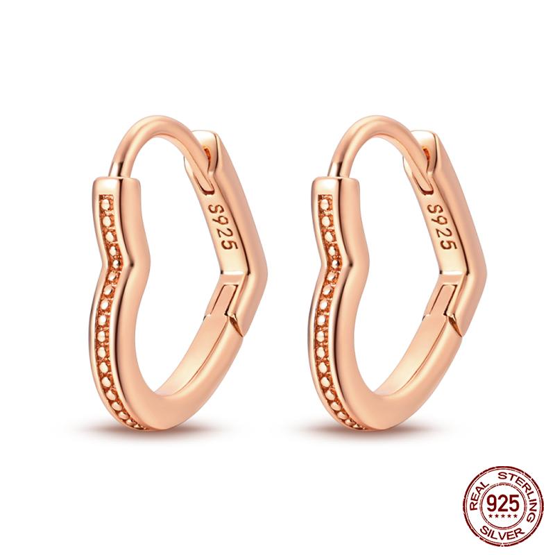 100% 925 Sterling Silver Rose Gold Heart Geometric Pave CZ Hoop Earrings For Women Wedding Engagement Birthday Jewelry Gift 2023