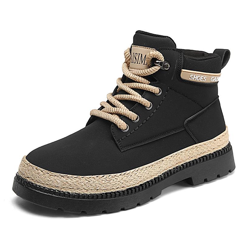 

Men s casual Martin boots spring and autumn new thick-soled heightening high-top rhubarb boots round head trend straw tooling shoes 39