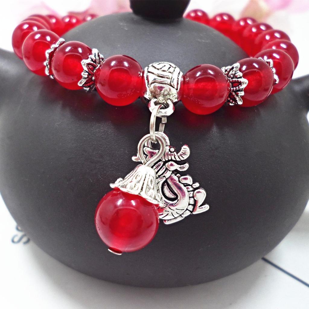 Amethyst Chalcedony Bracelet with Vajra Bell Pendant - Handmade Beaded Jewelry for Women