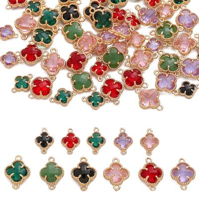 Copper Pendant Rhinestone Zirconium Wrapped Grass Double Hanging Charm For DIY Jewelry Making Craft Accessories