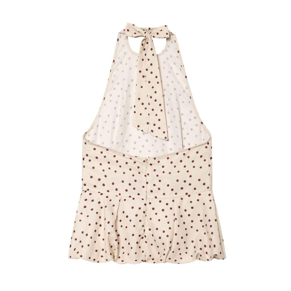 European and American style, new women's clothing, polka dot linen blended balloon version top 3911700