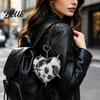 Bag Accessory Plush Leopard Love Heart Keychain Stuffed Keyring Pendant with Metal Star Punk Backpacks Decorative Keychain