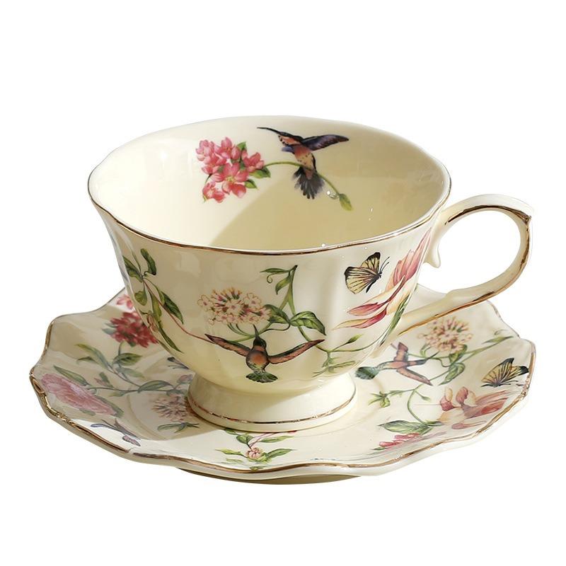 

Flower Bird Pattern Coffee Cup Set Ceramic Tea Cup Saucer Set Porcelain Latte Coffee Mug Teacup Household Cafe Drinking Cup