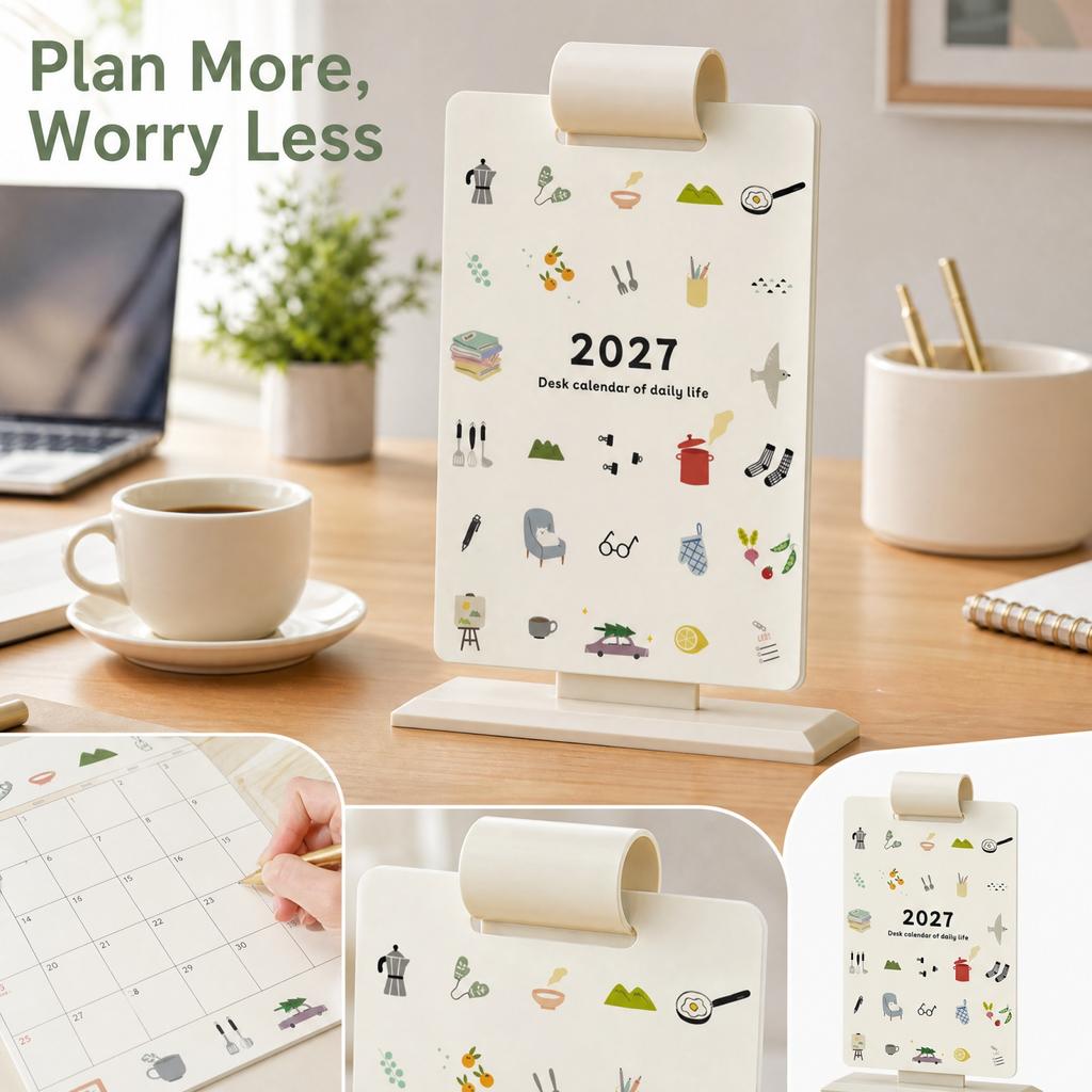 2026-2027 Kalender bis Dezember, Wand- oder Schreibtischkalender mit Ständer, US-Feiertage, Daten, Tägliche Notizen, Keine Überlaufseiten, Haushaltsplanung