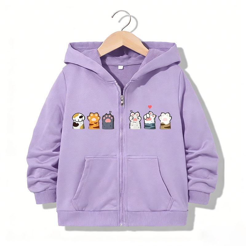 Zipper Hoodie Funny Casual Cat Paw Letter Hoodies Jackets Boys Girls Y2k Kawaii Zip Up Sweatshirt Spring Autumn Hoodies