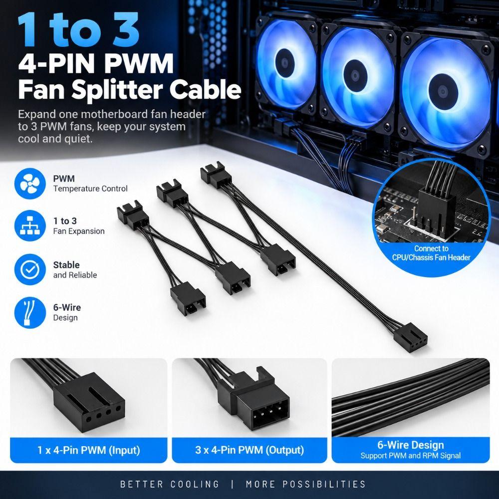 Multi-fan PWM Fan Splitter Cable 4Pin PWM Connector Practical Fan Extension Cable Computer Case