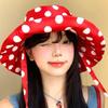 Vintage Red Polka Dot Bucket Hat With Wide Brim Sun Protection For Women Summer Casual