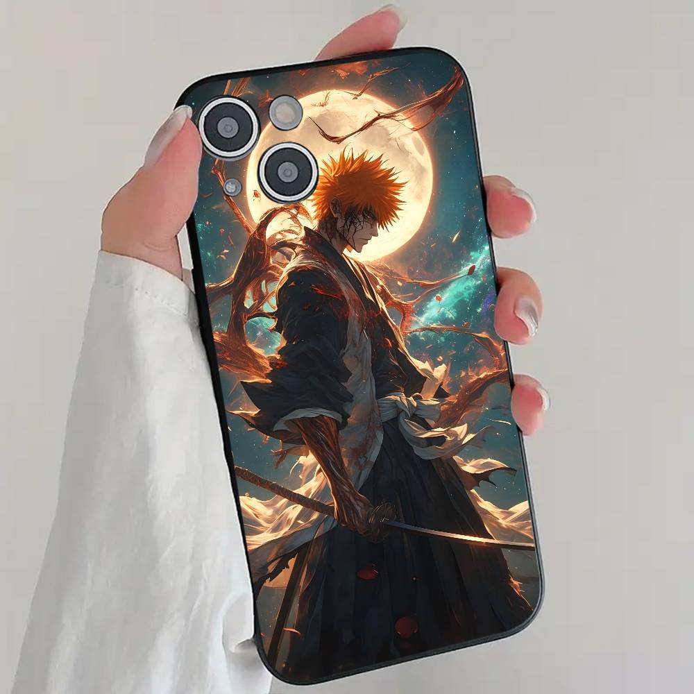 Anime B-Bleach Phone Case Cool Black Silicone Soft For IPhone 16 15 14 13 12 11 X XR Plus Pro Max Plus