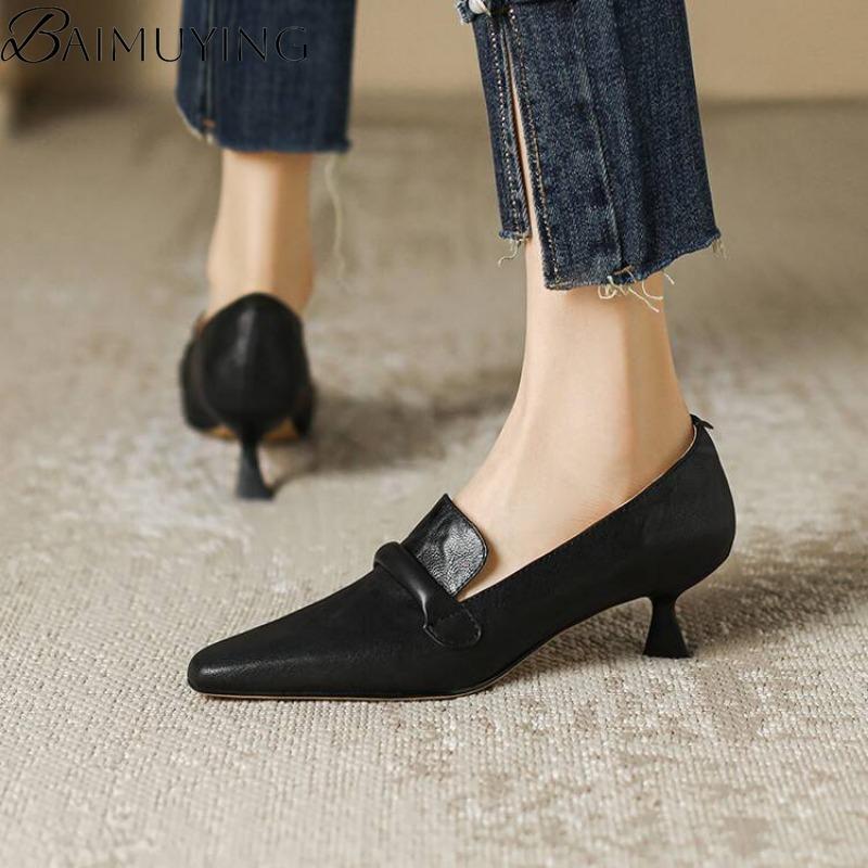 Fashion Sexy Women Heeled Sandals Square Toe Loafers Shoes Summer 2025 Trend Dress Shallow Soft Leather Pumps Classics Sandalias Mujer