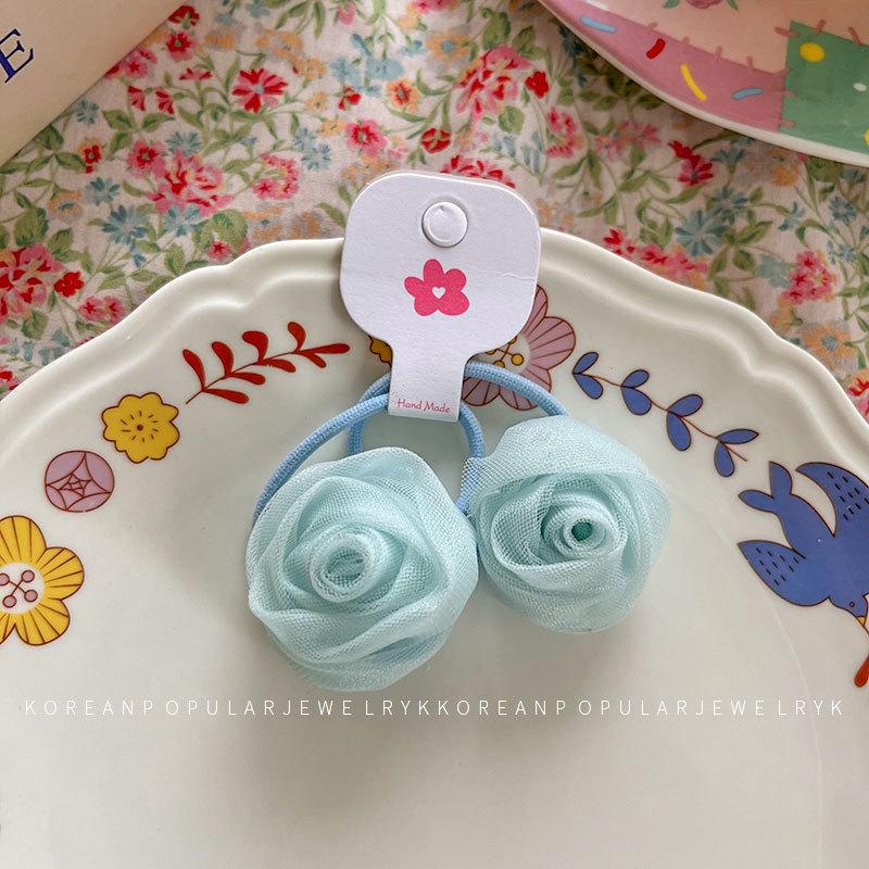 Set elastic de păr cu strasuri trandafir dulce: Accesoriu pentru Coadă de Cal cu Dantelă Elastică Înaltă cu Flori pentru Copii