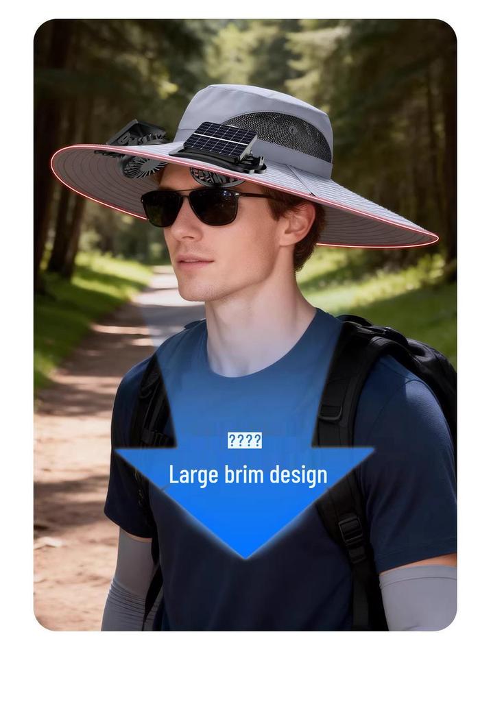 Solar-Powered Multifunctional Fan Hat with Wide Brim for UV Protection