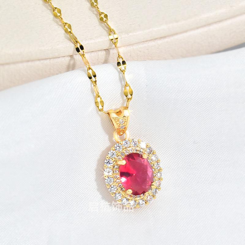 Ruby Necklace Women'S High-End Luxury Trend Court Style Slightly Inlaid Zircon Pendant Collarbone Chain