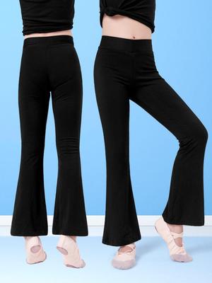 Children's Black Cotton Dance Pants - Unisex Jazz & Latin Flared Trousers for Summer Practice