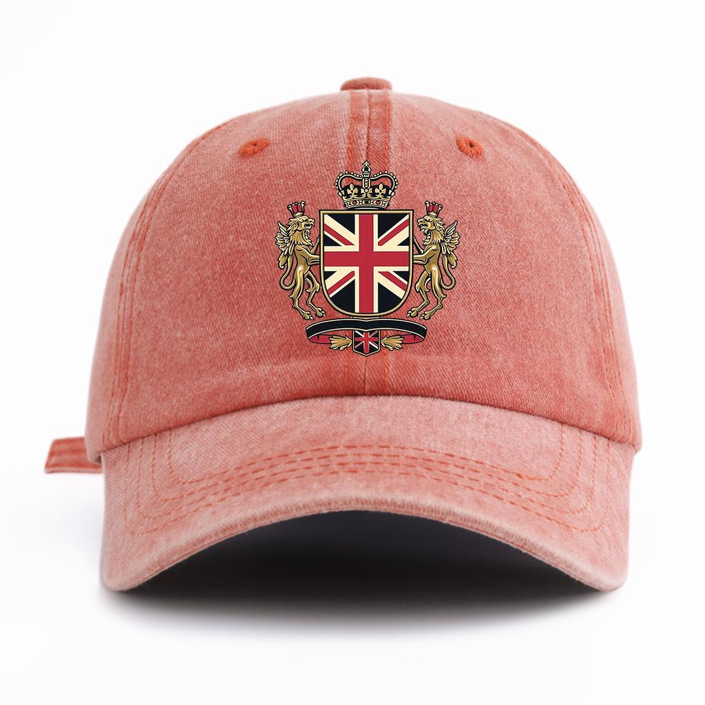 1pc UK Print Washed Baseball Cap for Adults,Minimalist Retro Style Casual Soft Adjustable Dad Hat, Perfect As Gift