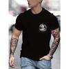 Men'sSkull Graphic T-Shirt - Casual Black  Tee with White Print, Short Sleeves, Round Neck for All Seasons