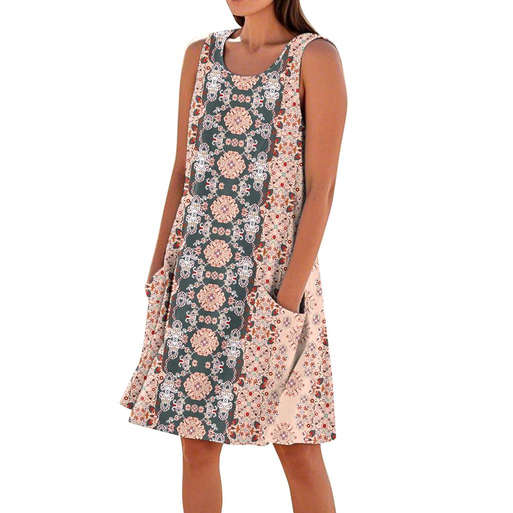 Sommerkleider für Damen, lockerer Strandurlaub, lässig, ärmellos, Sommerkleider mit Taschen, Tankkleid