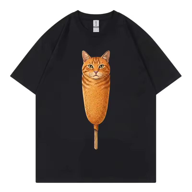 Corn Dog Cat Funny Meme T-shirts Women Clothing High Street Fashion Trend T Shirts Summer Casual Loose T-shirt