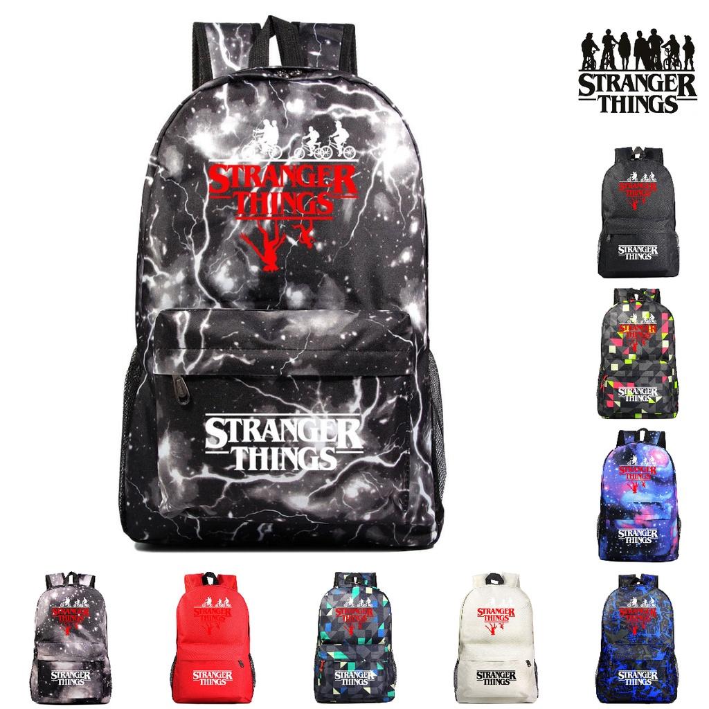 A102 Stranger Things Oxford-Stoffrucksack in Bonbonfarben, wasserdicht und strapazierfähig, ideal für Teenager und Reisende, mit Charaktermotiven)