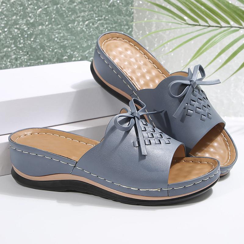 Fashion Women's Summer Wedge Heel Sandals 2025 Fashion Thick Sole Non Slip Beach Slippers Woman Bowknot Platform Slide Sandals Plus Size