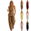 Women's Fashion Sleeveless Tank Top, High Waist, Loose Casual, Wide Leg Pants, Two Piece Set