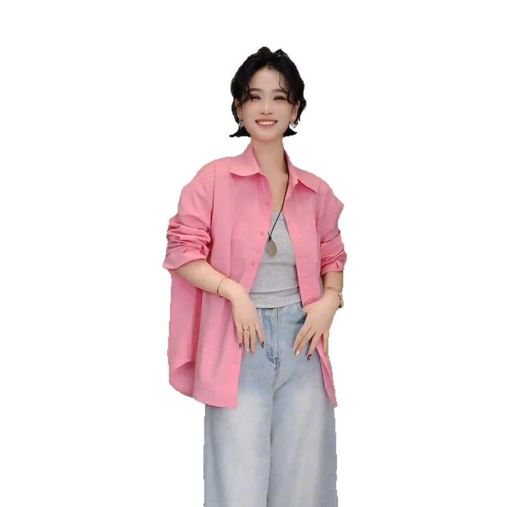 2025 Spring Minimalist Oversized Candy Color Shirt - High-End Versatile Long Sleeve