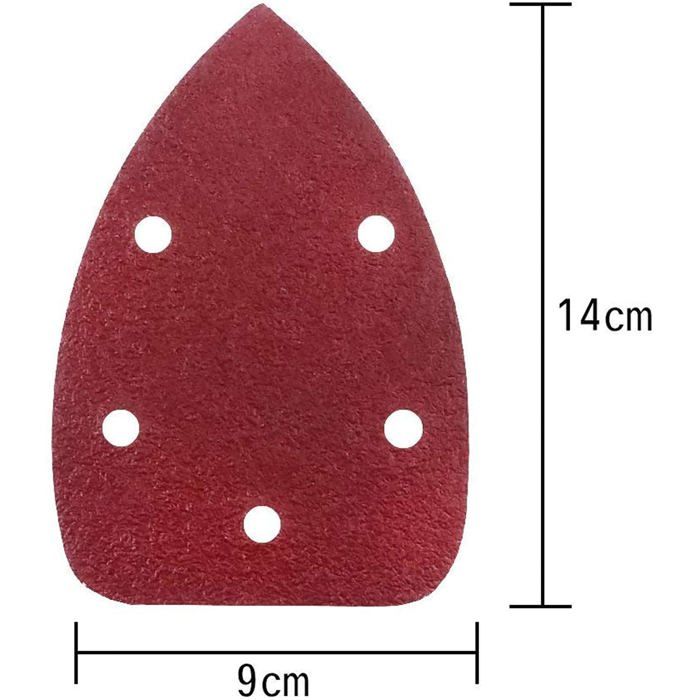 Lot 50 feuilles abrasives triangulaires 140 x 90 mm - grains 40/60/80/120/240 - 5 trous