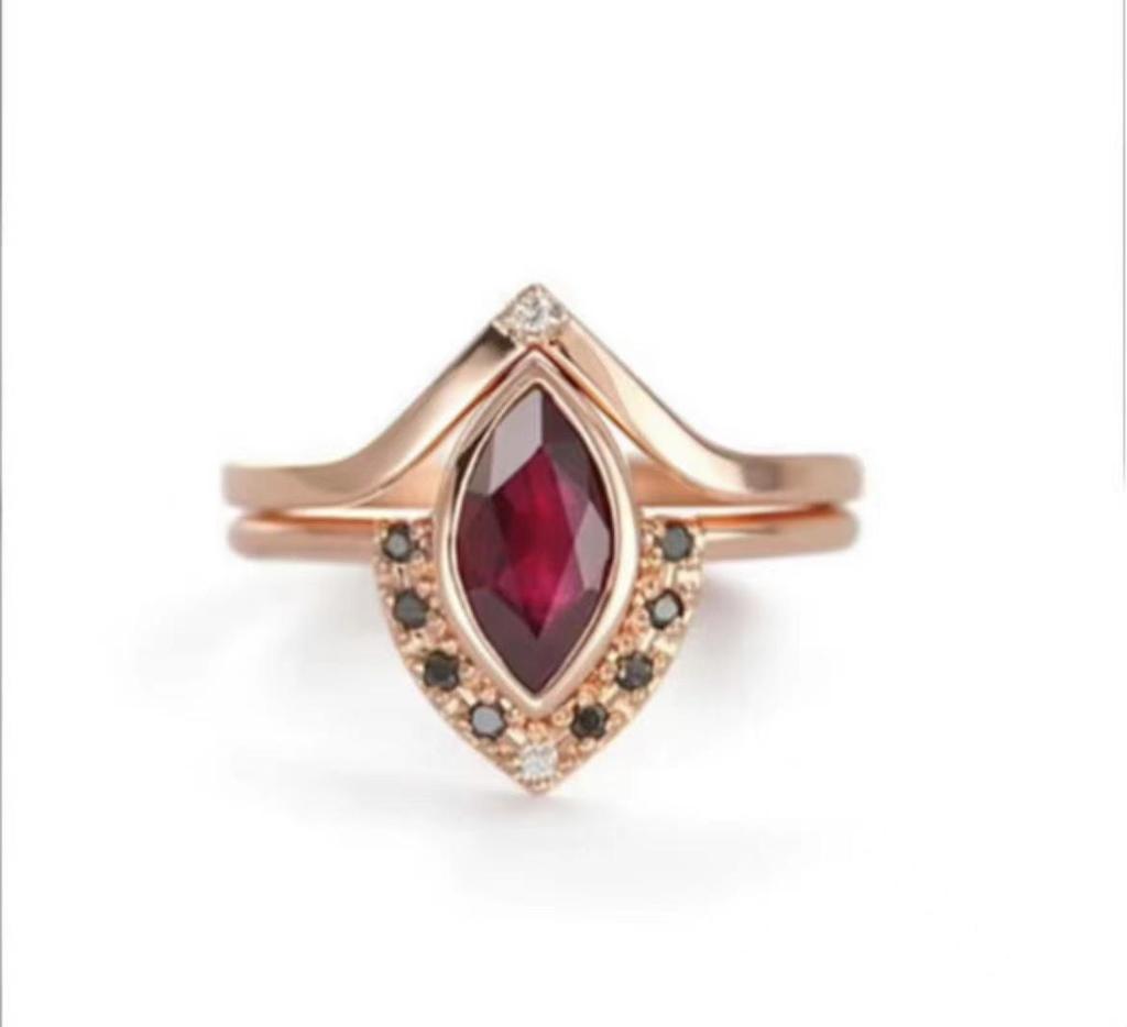 Hecheng Retro Geometric Diamond Color-Matching Wedding Proposals Ring