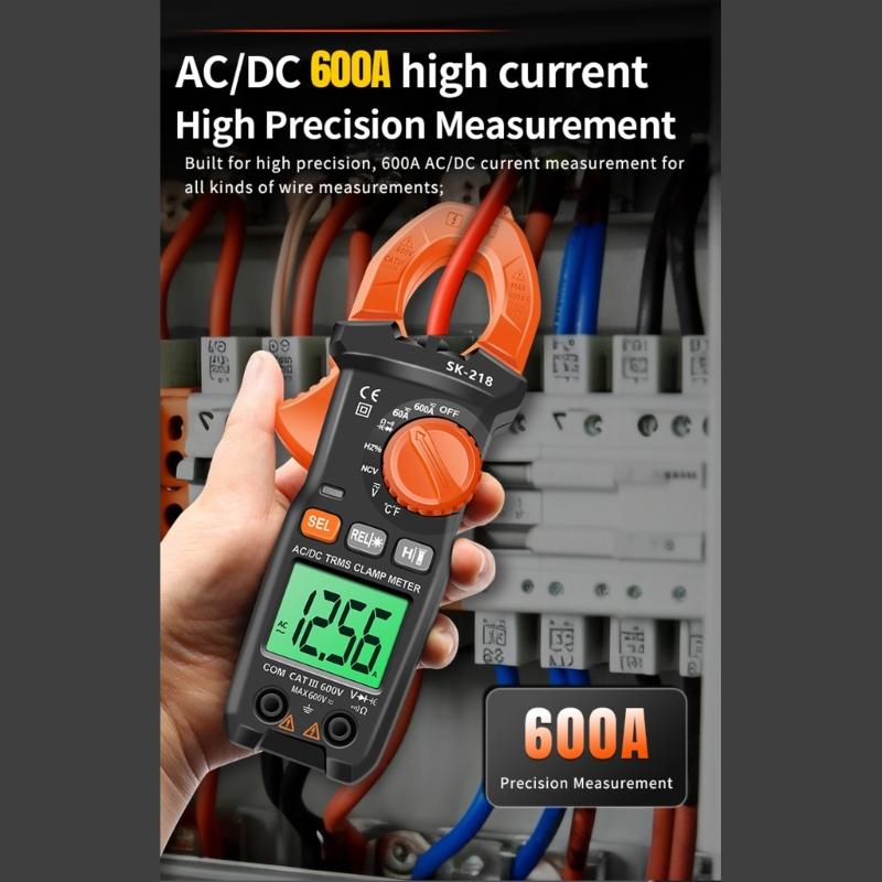 SK-218 Intelligent Clamp Multimeter for Current Up to 600A with Backlit Display and 26mm Large Jaw Opening