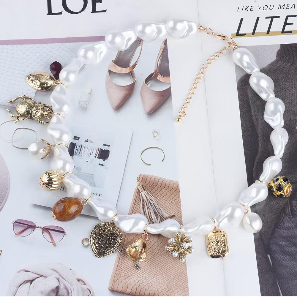 Retro Pearl & Sweet Pea Heart Beetle Necklace - Elegant Statement Clavicle Jewelry for Women