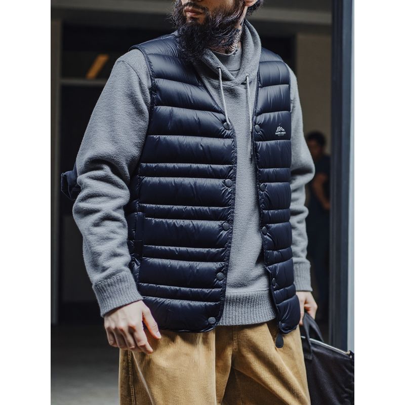 Outdoor Lightweight Warm Ribbed Cotton Vest for Men, Winter Outerwear, Casual V-Neck Vest