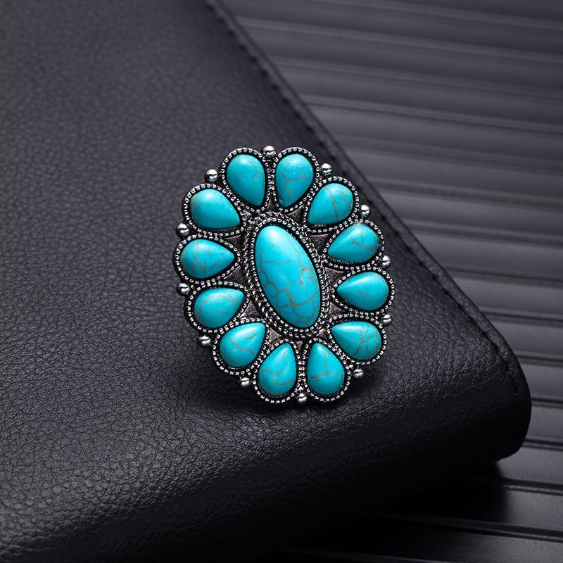 Retro Bohemian Silver Faux Turquoise Ring