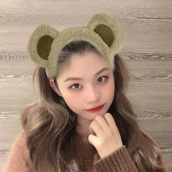 Yousheng Girl Bear Ears Decor Headband Cartoon Plush Hair Hoop Makeup Washing Face Halloween Cosplay Headband