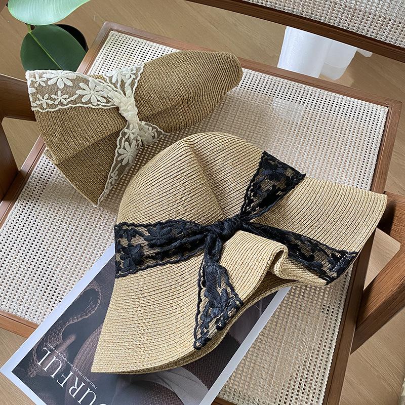 New Lace Edge Elegant Straw Hat Children's Summer Big Brim Sun Protection and UV Protection Sun Hat