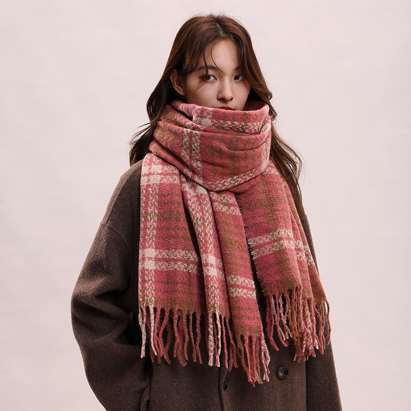 

Клетчатый шарф женский высококачественный имитация кашемира осенне-зимний модный утолщенный теплый платок цвет сухой розы