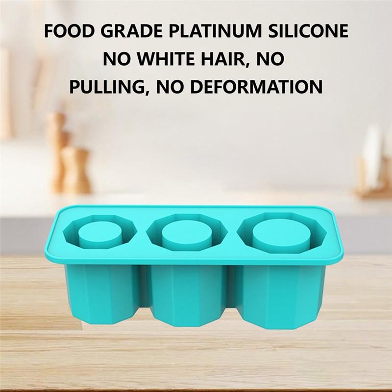 ABWR-Silicone Ice-Cube Trays For Freezer 3 Hollow Cylinder Ice Molds With Lid For 30-40 Oz Cups, Whiskey, Coffee, Cocktails