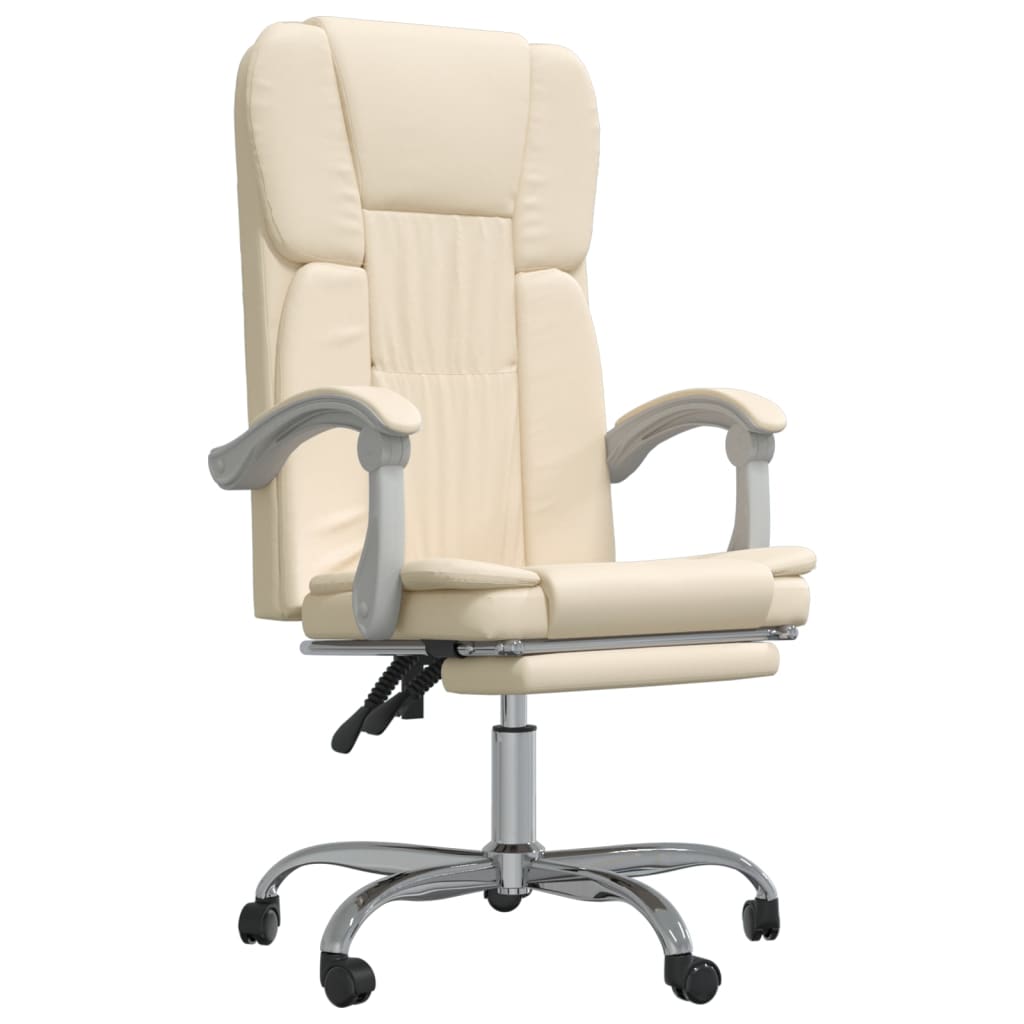 Office Chair with Reclining Function Cream Faux Leather