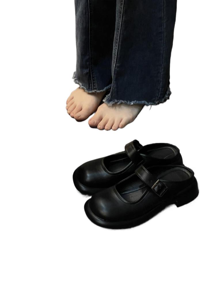 Baotou half-drag women wear thick skirts, French heightening one pedal, with new bottom Mary Jane cool slippers 2025