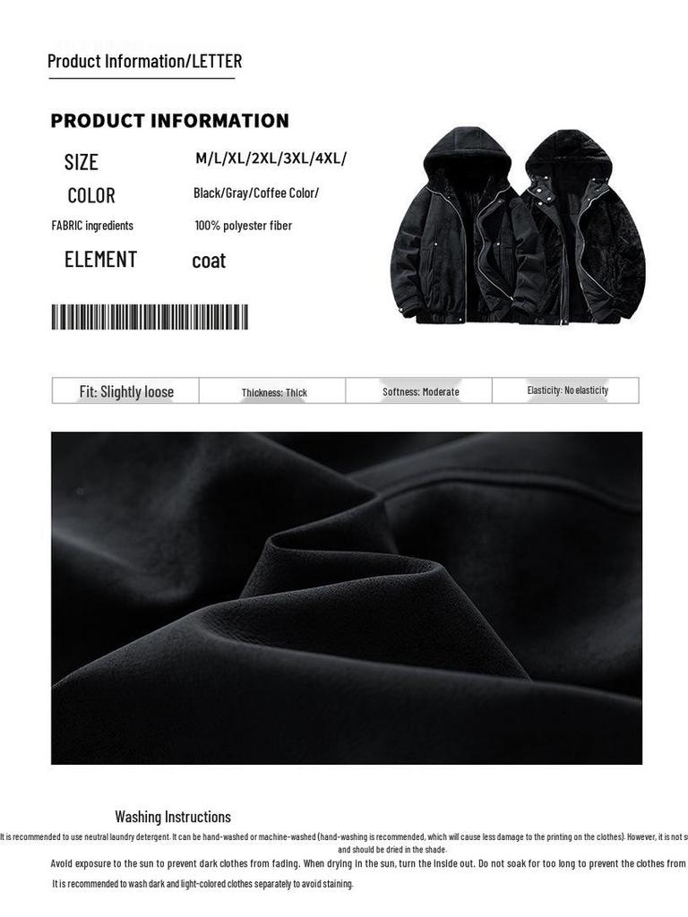 2025 Winter Men's Hooded Cotton Jacket with Faux Rabbit Fur: Thick, Warm, Double-Sided, and Loose-Fit