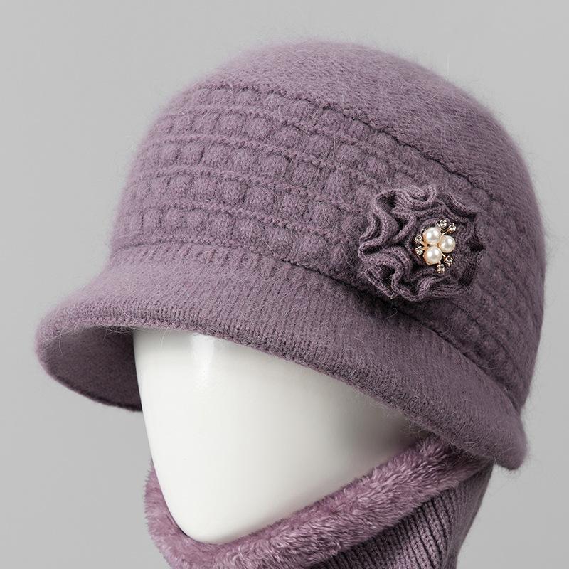 

Hat female winter old lady warm fleece fisherman basin hat autumn and winter rabbit fur wool hat one size is elastic