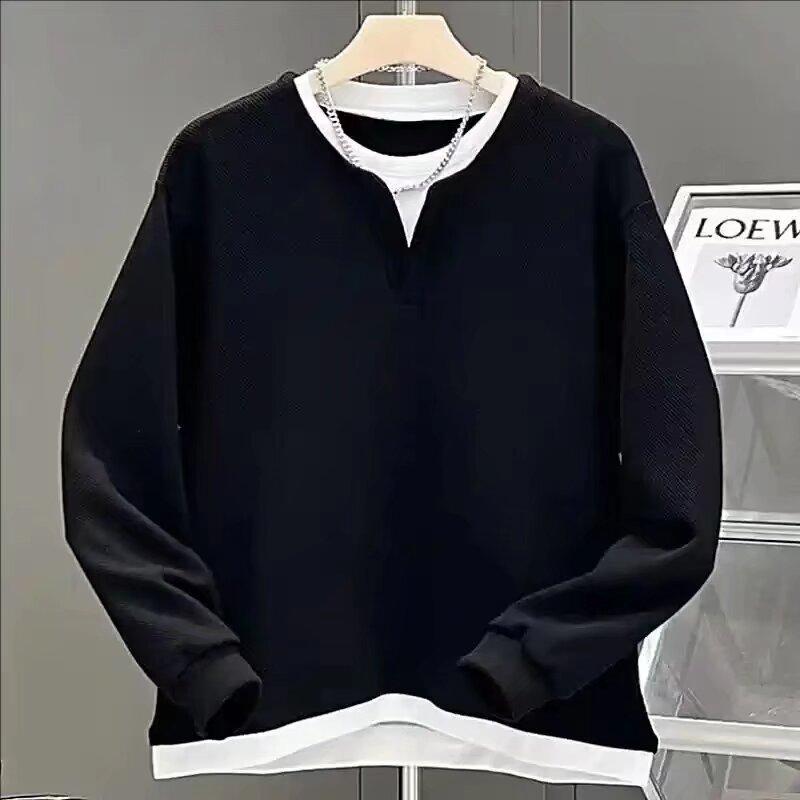 Pánský svetr Jaro 2024 Patchwork Různé barvy K pokožce šetrná látka Módní Všestranný top Ležérní S dlouhým rukávem Spodní tričko