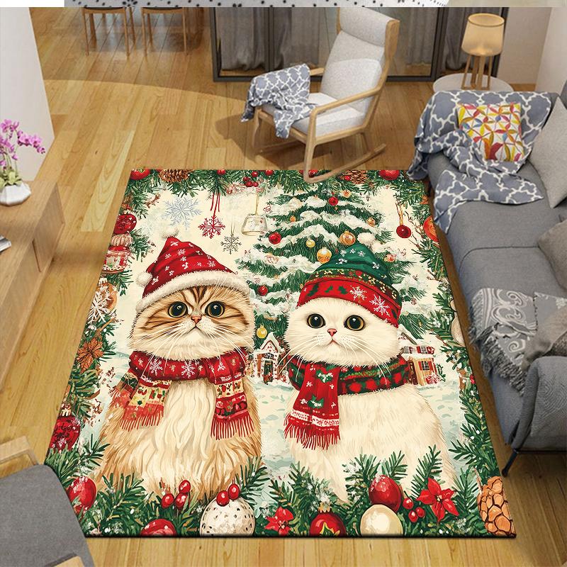 Weihnachtskatze Haus Sofa Dekoration für Wohnzimmer & Schlafzimmer, Rutschfeste Spiel-Flanell-Bodenmatte für Spielzimmer